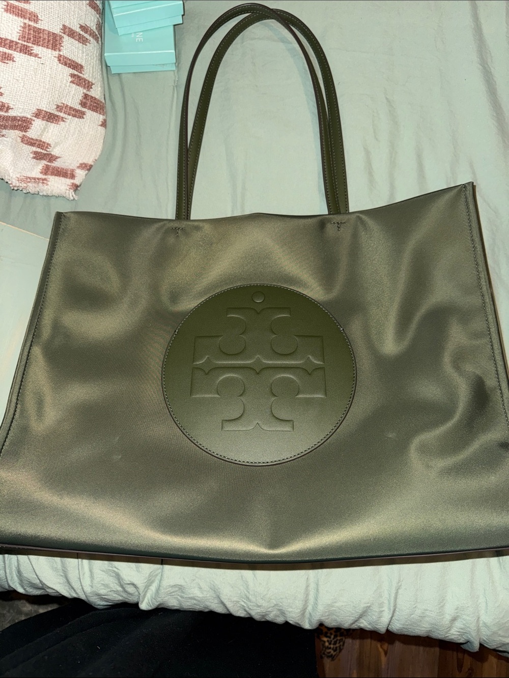 Tory Burch Ella Nylon Olive Logo Tote
